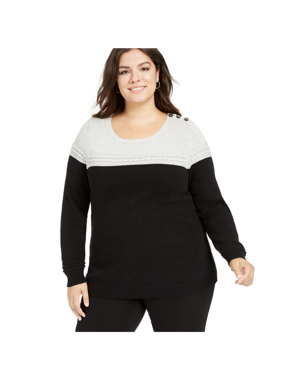 NEW Charter Club Metallic Bi-color Sweater Silver Tin Black Women's Plus Size 0X